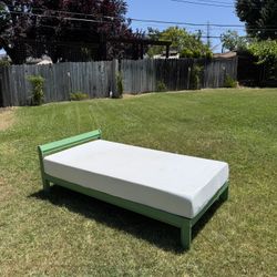 Green Wooden Twin Bed frame With Mattress