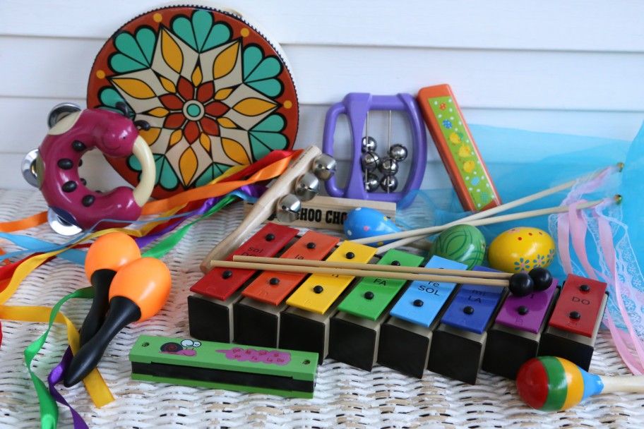 Kids Music Instruments Set #1 - Bells, Shakers, Ribbon Wands, Maracas, Drum, Harmonicas, Tambourine, High Quality Xylophone/ Bell, Etc.  