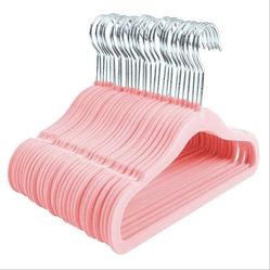 50 Pack Pink Velvet Non-Slip Baby Kid's Hangers. Deluxe Slimline Space-Saving Design