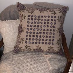 Vintage 18”x18”Handmade Needlepoint Pillow With Insert Lilac Flower Boho Cottagecore 