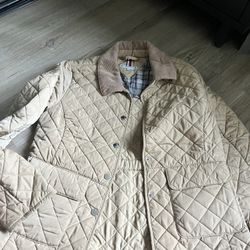 Tommy Hilfiger quilted barn jacket tan/beige, corduroy collar, size M lightweight fall jacket