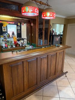 Wooden Home Bar with Mirror Back