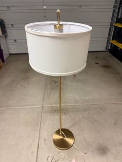 Gold Floor Lamp with White Drum Shade