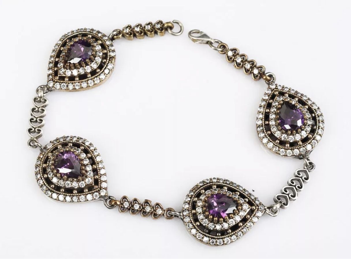 Amethyst Topaz Teardrops Silver Bracelet