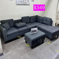 BRAND NEW 3PCS SECTIONAL SOFA SET WITH OTTOMAN AND ACCENT PILLOW INCLUDED $349
