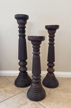 WOOD CANDLE HOLDERS (21”  18”   15”)