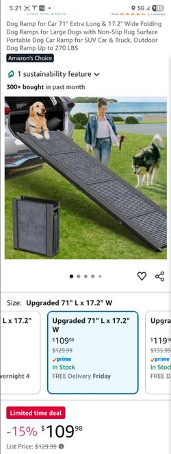 Dog Ramp for Car 71" Extra Long & 17.2" Wide Folding Dog Ramps for Large Dogs with Non-Slip Rug Surface Portable Dog Car Ramp for SUV Car & Truck, Out
