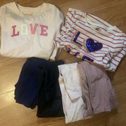 Girls' Love Themed T-Shirts and Pants Bundle size M(7/8) 4 leggings and 2shirts 