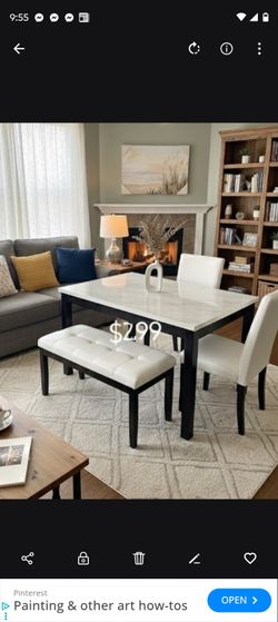 Beautiful‼️5-pc Dining Set White Faux Marble Table Top 