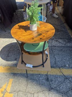 Round Wood and Metal Side Table