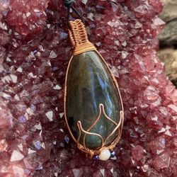 Labradorite Lotus Wire-Wrapped Pendant