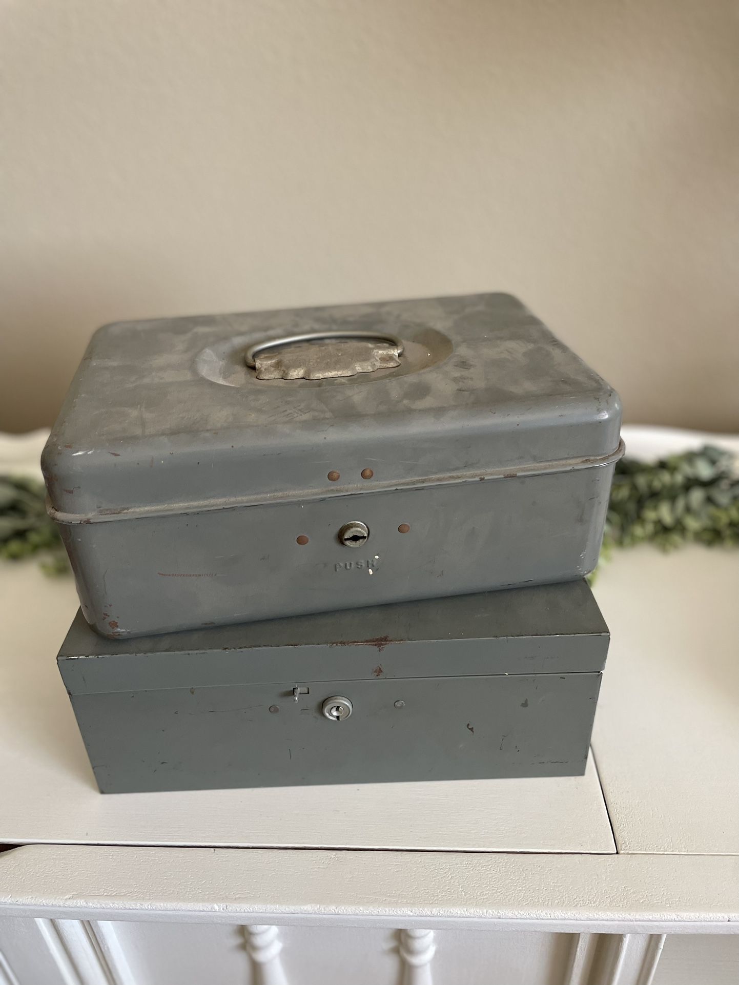 2 Vintage Cash Boxes Metal Union Corporation