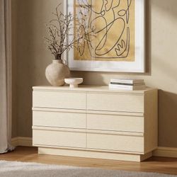 (Corner damage) 6-Drawer Dresser, 47.2 Inch Wide Beech Wood TV Stand & Storage Cabinet