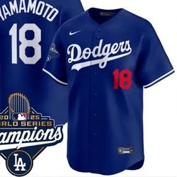 LOS ANGELES DODGERS YOSHINOBU YAMAMOTO STITCHED JERSEY W/2025 CHAMPIONS PATCH SMALL UP TO 6XL 