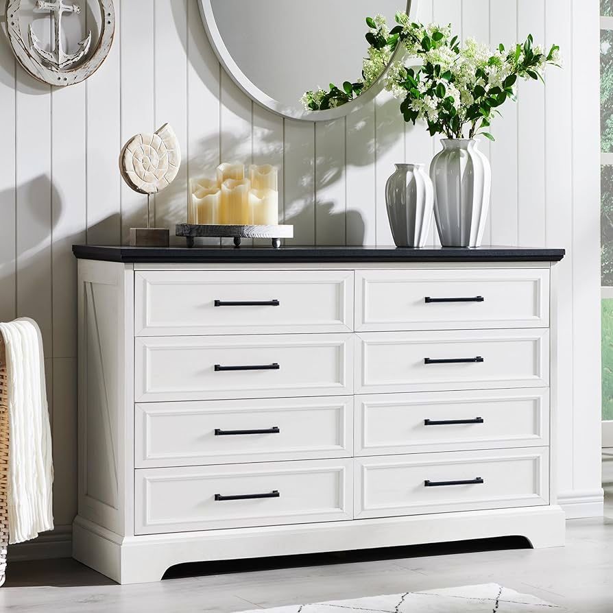 Farmhouse 8 Drawers Dresser Chests for Bedroom,52" Wide Wood Rustic Chest of Drawers with Metal Handle,Natural Texture,Drawer Organizer for Bedroom,Li