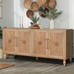 Brand New Sealed Carved Flower Door Storage Cabinet