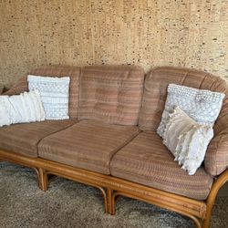 Rattan Couch, Love Seat, 2 End Tables And 1 Long Coffee Table(same But Longer Than The End Table)
