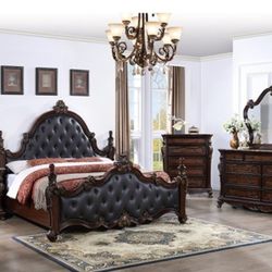 Brand New Brand Dark Cherry 4pc Queen Bedroom Set (Available In Eastern King)