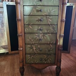 Jewelry Armoire Floral Spray Design Antiqued Patina

