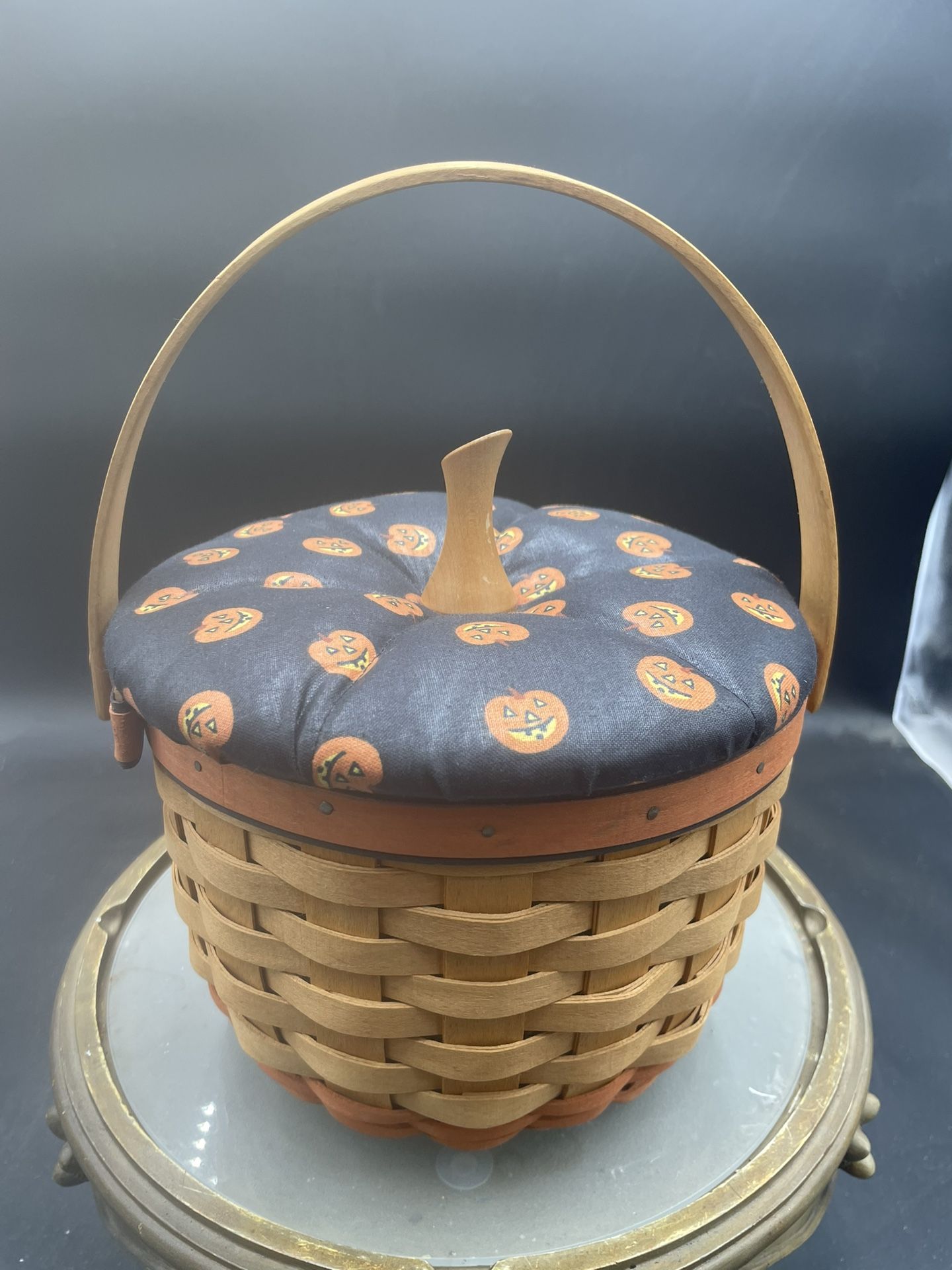1996 Longaberger Pumpkin Halloween Basket with Lid 7” By 6” VG