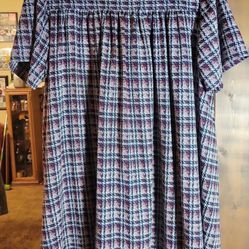 Vintage Handmade Polyester Short Sleeved House Dress Navy & Burgundy XL