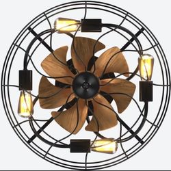 20 Inch 3 ABS blades Caged Ceiling Fan with Lights Remote Control, Samll Industrial Ceiling Fan with Reversible DC Motor for Indoor, Bedroom, Dining r