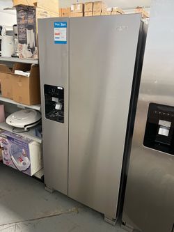 Whirlpool silver side by side fridge (in store)