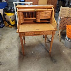 Solid Oak Wood Mini Roll Top Desk