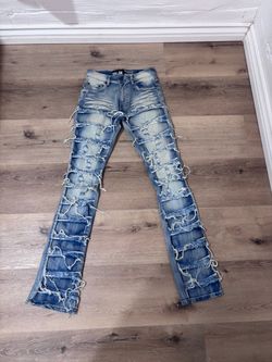 Spark Premium Light Blue Ripped Stacked Jeans 29/36
