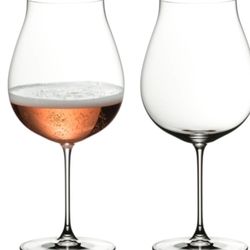 Set Of 2 Riedel  Veritas New World Pinot Noir And Rose Champagne Crystal Glasses