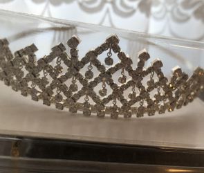 Rhinestone Tiara, Earrings, and White Elbow Gloves