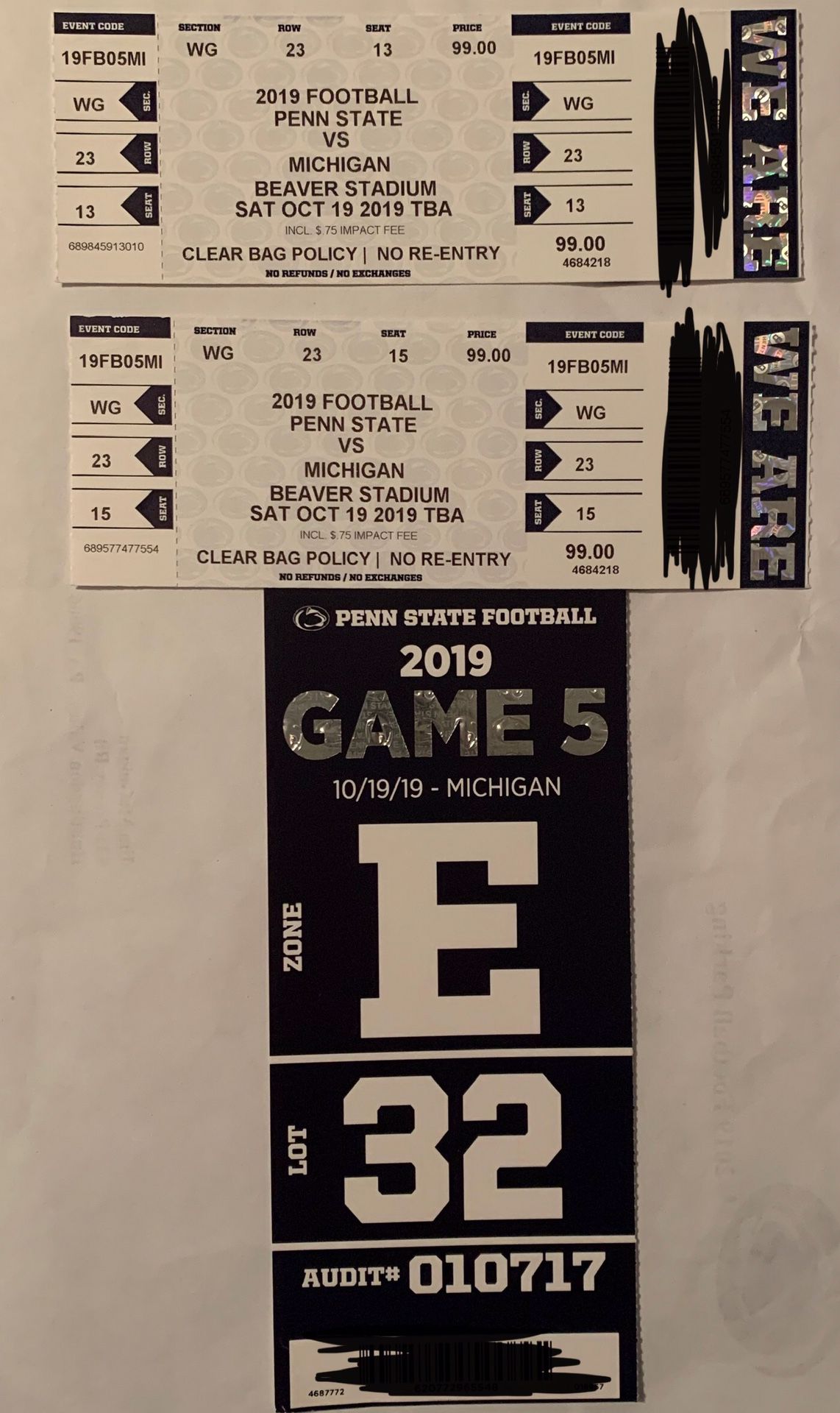 2 PSU vs Michigan with parking for this Saturday