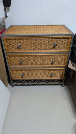 Pier 1 Imports Rattan and steel dresser and nightstand