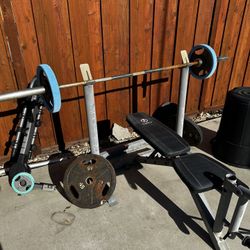 WORKIUT BENCH, BAR AND WEIGHTS
