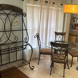 Beautiful Metal & Glass Dining Set – Table, 4 Chairs & Matching Baker’s Rack