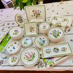 Powrtmeirion Botanic Garden LOT Fine China Earthenware Collection Dishes Trays Placemats Tablecloths