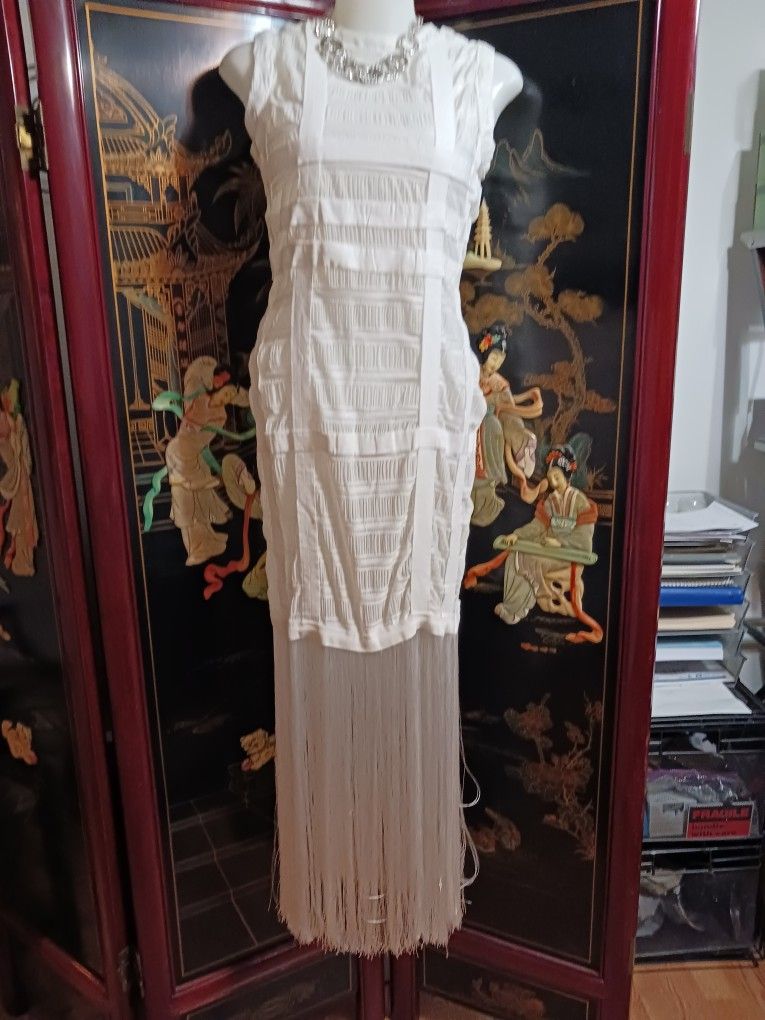 Beige Fringe Dress