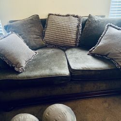 Bernhardt Living Room Set – Olive Green Velvet, Nailhead Trim (Sofa + Loveseat