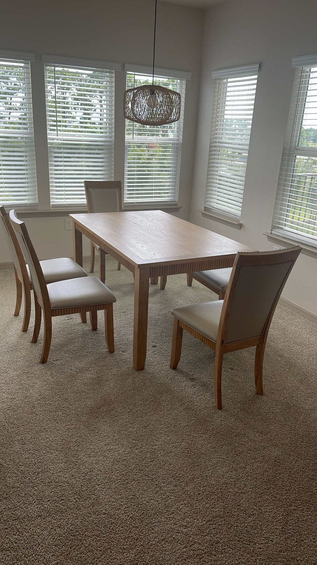 Rustic Solid Wood 6pc Dining Table. Leather Upholstered Chairs And Bench