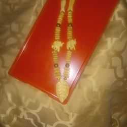 Vintage Elephant Fish And Leaf IvoryNecklace- Clasp Missing?