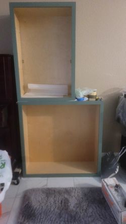 2 Pieces Babinets With Door And SHELVES ,SOLID Woods, Jade Green ,