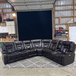 Mor Furniture Genuine Leather Reclining Sofa — Excellent Condition
