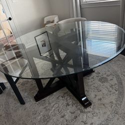 5ft Round Glass And Wood Dining Table 