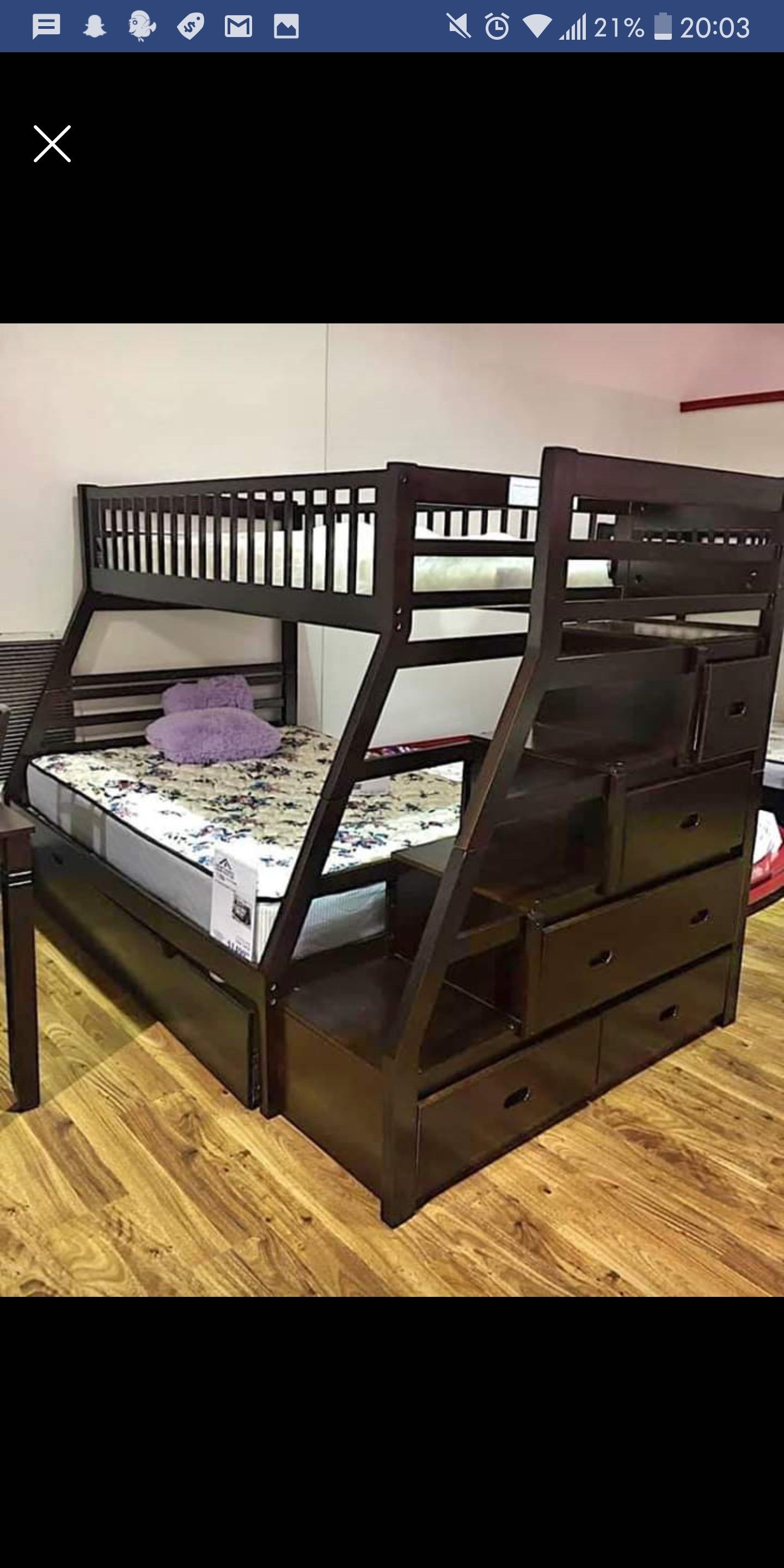 New Twin/Full Bunk Bed With Trundle (Mattress Not Included)