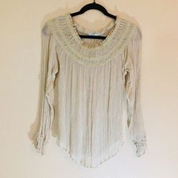 Kimchi blue tan gauzy blouse with lace details