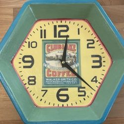 Vintage "Club Lake Blend Coffee" Label Cake Tin Clock (Upcycled/Repurposed, Metal, Hexagon)