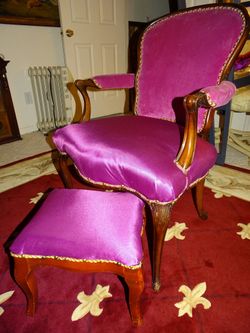 Italian Purple Chair Vintage, Foot Stool 