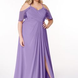 A-Line, Pleated Chiffon Floor-Length Dress  