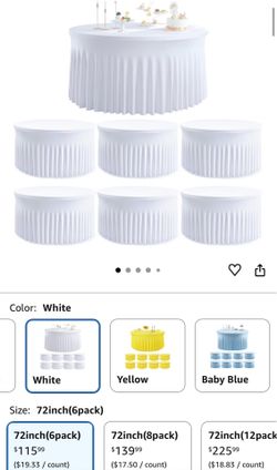 6pk Round Spandex Tablecloths for 72inch Table, Wrinkle Free Stretchy 132inch Fitted 6FT Round Table Cloths Cover Skirt