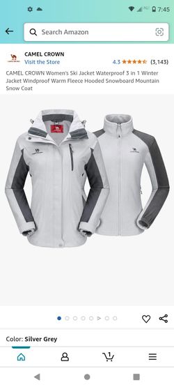 CAMEL CROWN Women's Ski Jacket Waterproof 3 in 1 Winter Jacket Windproof Warm Fleece Hooded size XL